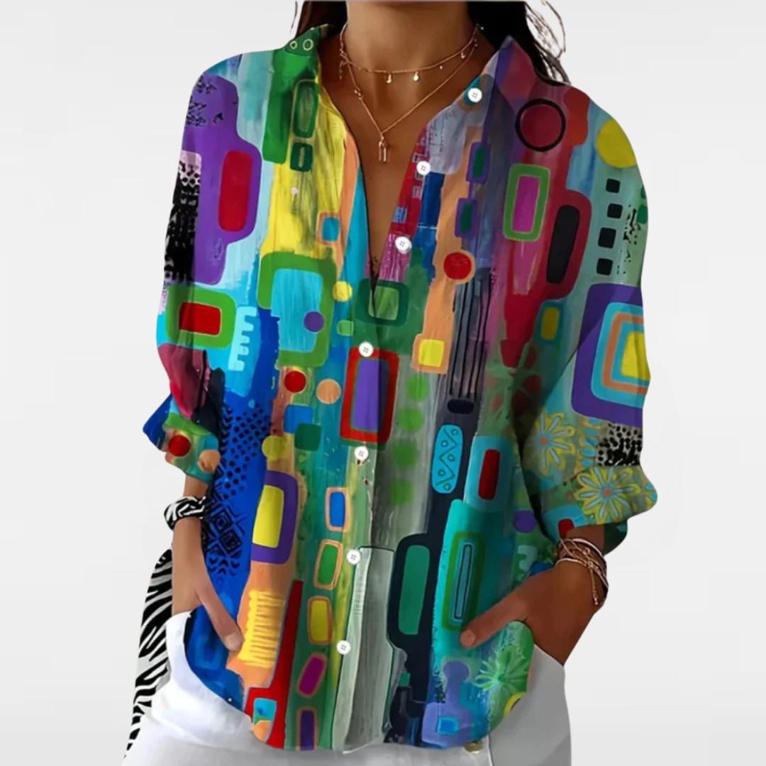 EDNA - ELEGANT GEOMETRIC PATTERN BLOUSE