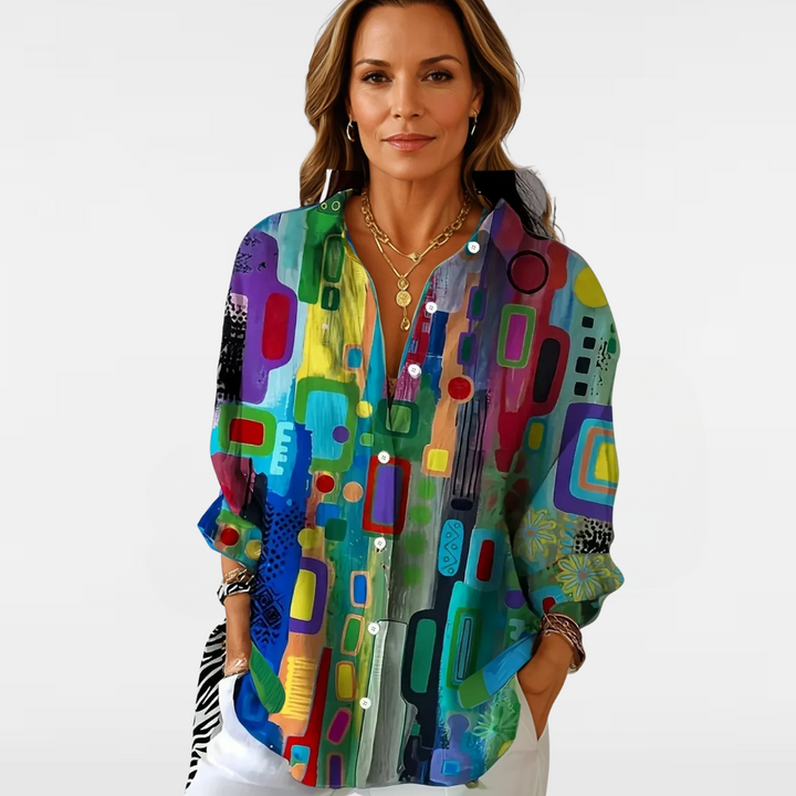 EDNA - ELEGANT GEOMETRIC PATTERN BLOUSE