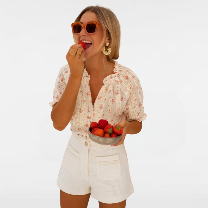 Elina | Ruffled Summer Floral Blouse