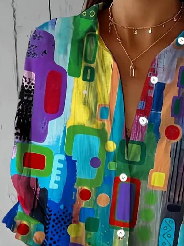 EDNA - ELEGANT GEOMETRIC PATTERN BLOUSE