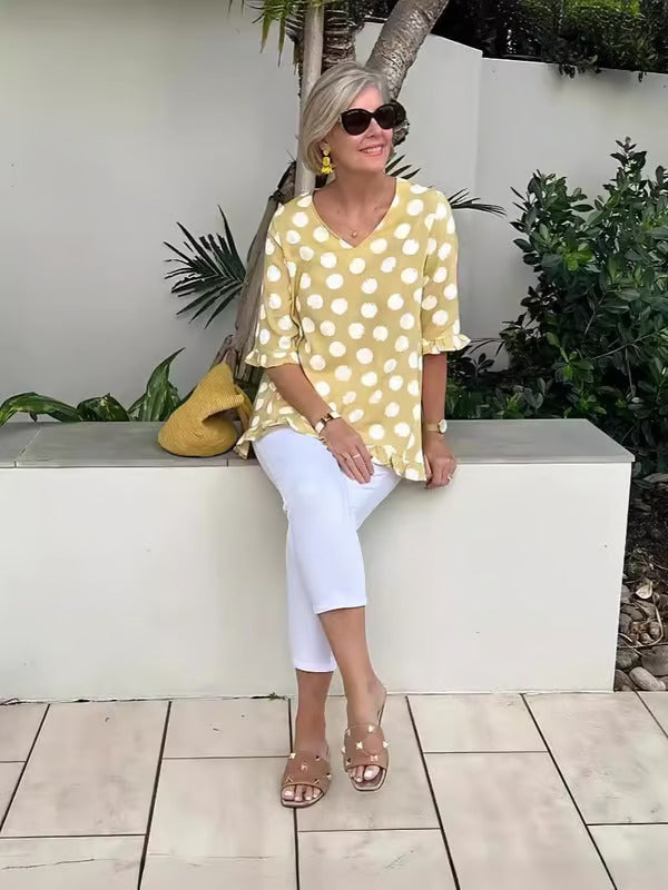 Addison | Elegant Polka Dot V-Neck Blouse