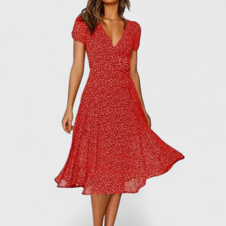 Lyanne | V-neck midi dress with short sleeves