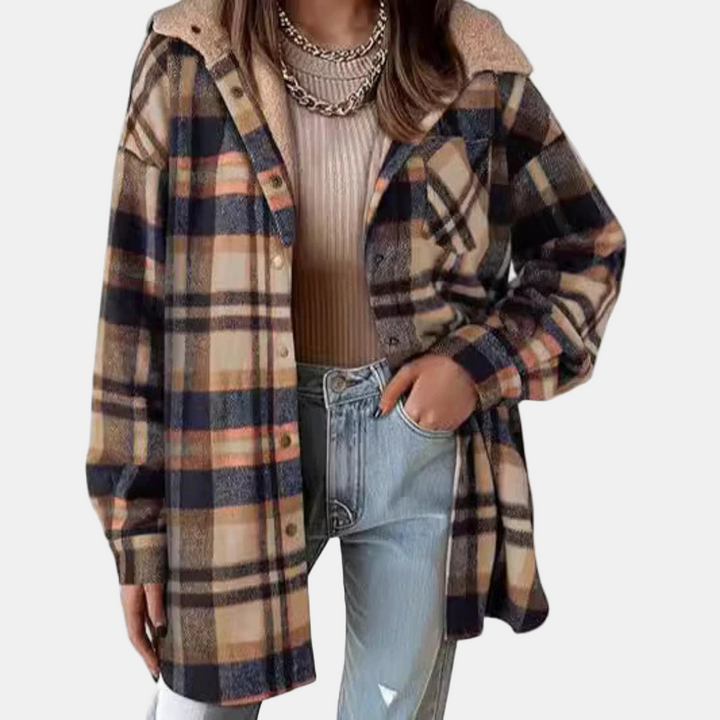 Cora | Relaxed Fit Hooded Plaid Jacket