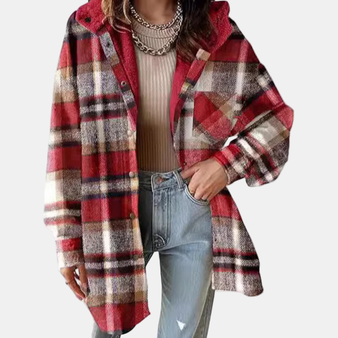 Cora | Relaxed Fit Hooded Plaid Jacket