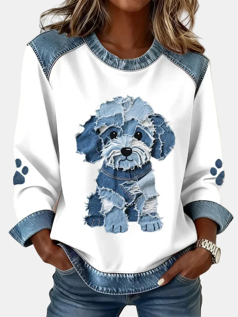 Sadie | Dog Print And Patchwork Sweatshirt