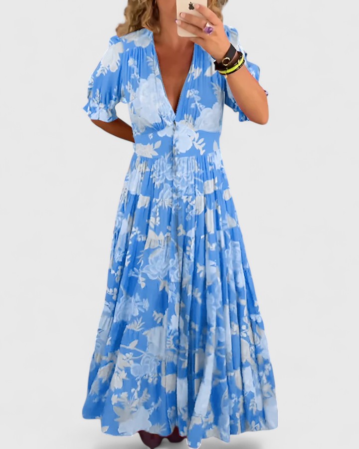 Bethany | Elegant Floral V-neck Dress