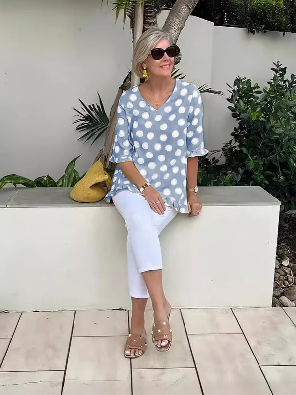 Addison | Elegant Polka Dot V-Neck Blouse