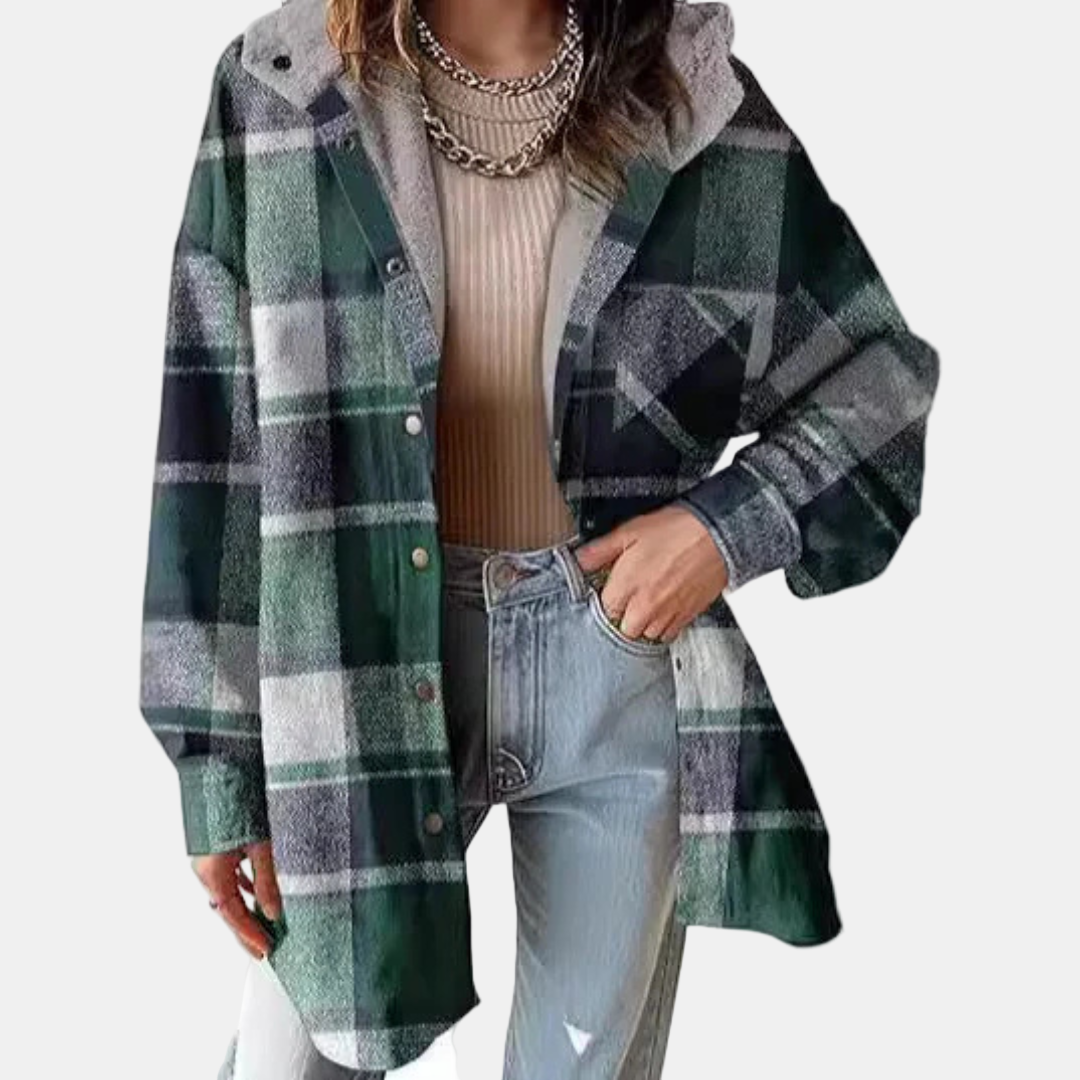 Cora | Relaxed Fit Hooded Plaid Jacket
