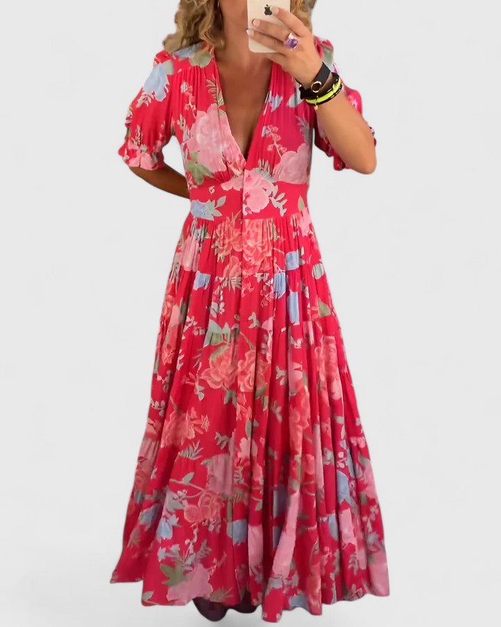Bethany | Elegant Floral V-neck Dress