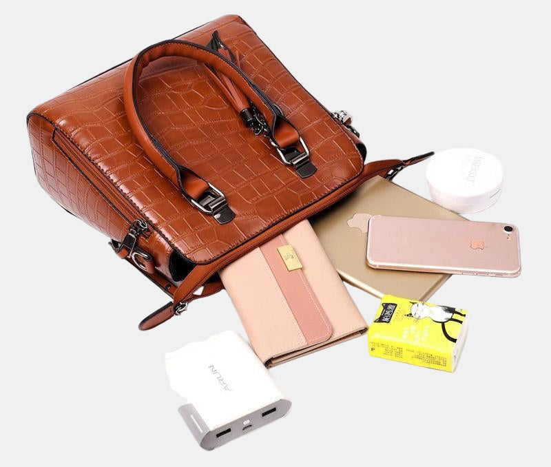 SOPHIA | VINTAGE CROCODILE PATTERN 4-9IECE BAG