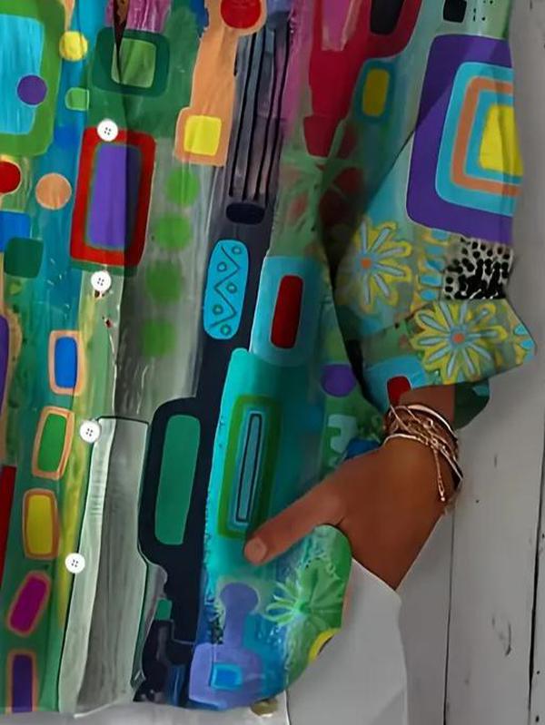 EDNA - ELEGANT GEOMETRIC PATTERN BLOUSE