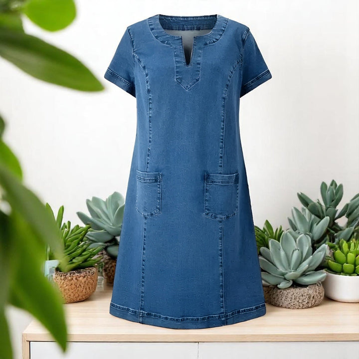 Calindra | Soft Denim Dress with Short Sleeves