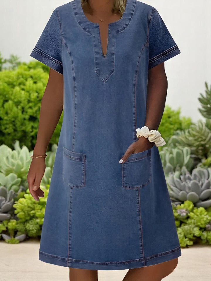 Calindra | Soft Denim Dress with Short Sleeves