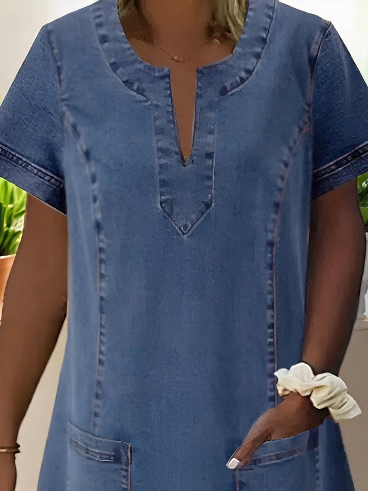 Calindra | Soft Denim Dress with Short Sleeves