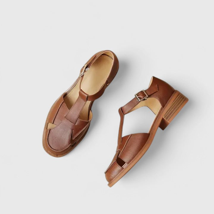Isara | Low block heel sandals with side cut-out detail