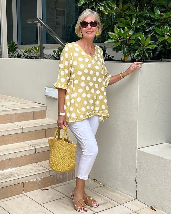 Addison | Elegant Polka Dot V-Neck Blouse