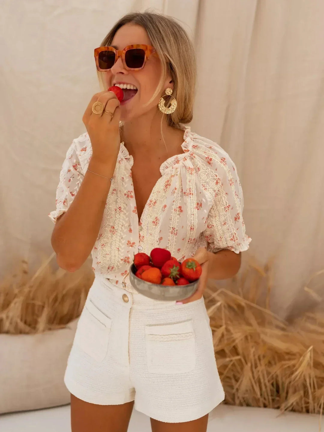 Elina | Ruffled Summer Floral Blouse