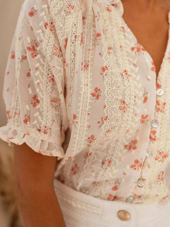 Elina | Ruffled Summer Floral Blouse