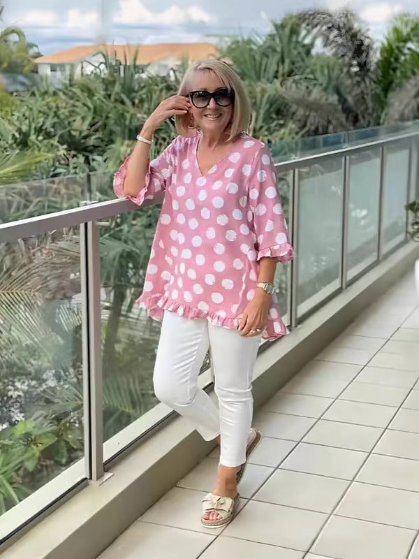 Addison | Elegant Polka Dot V-Neck Blouse
