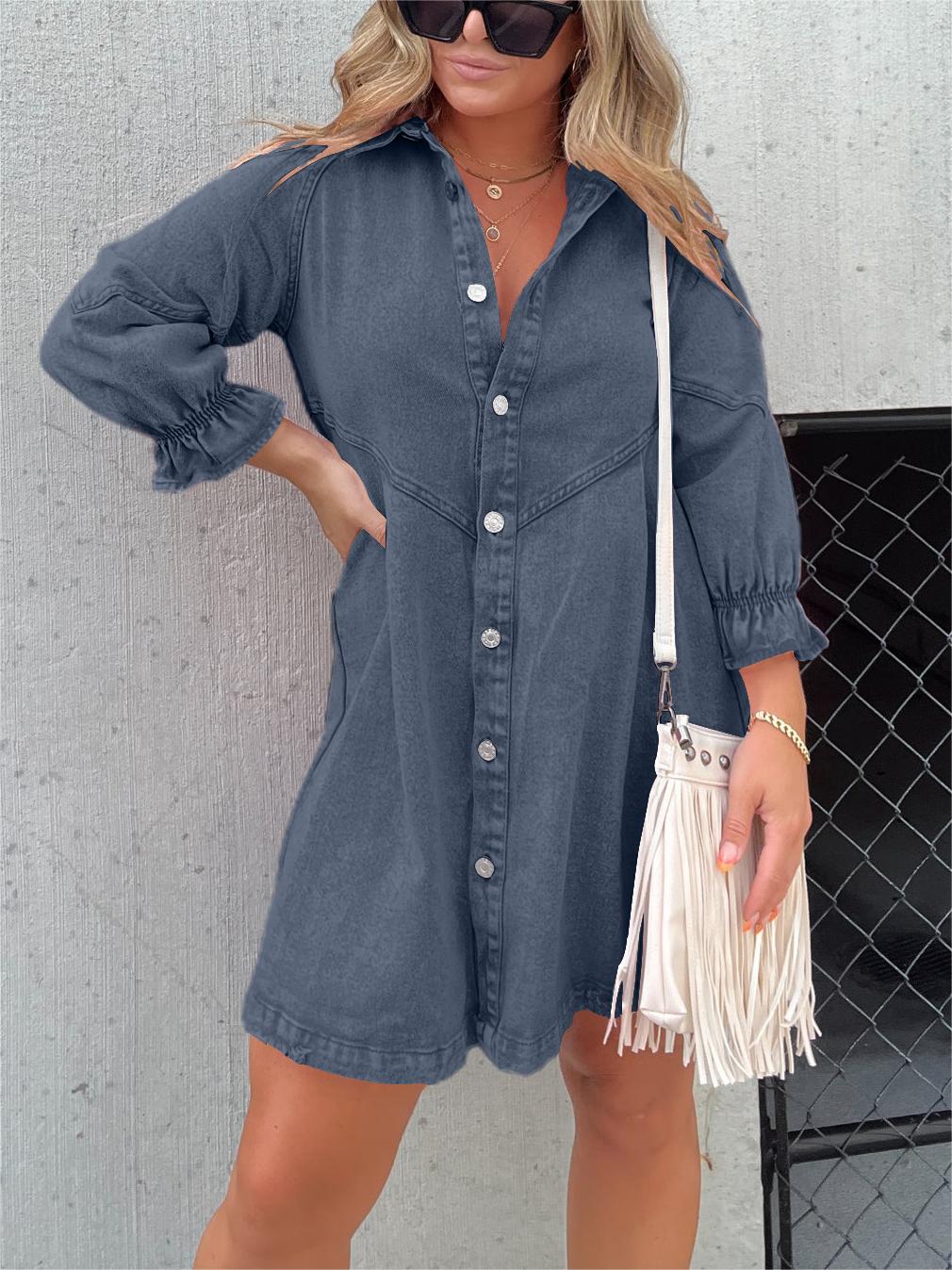 Altheira | Chic Turn-Down Collar Denim Midi Dress