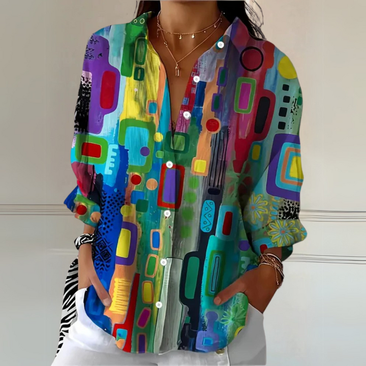 EDNA - ELEGANT GEOMETRIC PATTERN BLOUSE