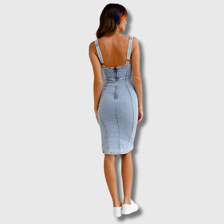 Brionne | Slim Fit Halter-Style Denim Dress