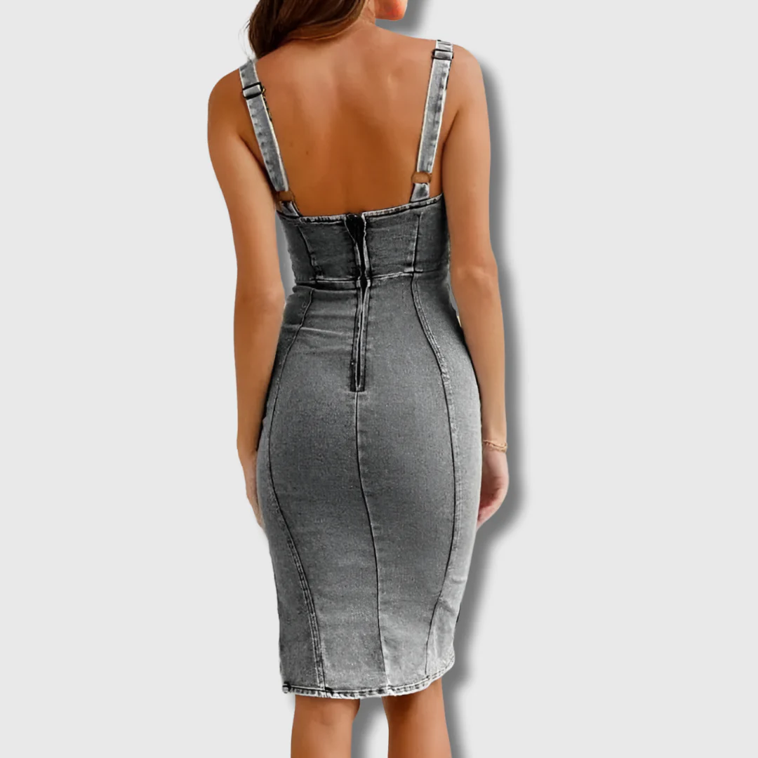 Brionne | Slim Fit Halter-Style Denim Dress