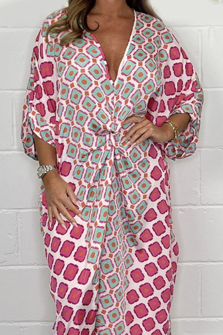 Babette | Boho V-neck Geometric Print Dress